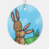 Moeder konijn en Baby Bunny hug Keramisch Ornament (Links)