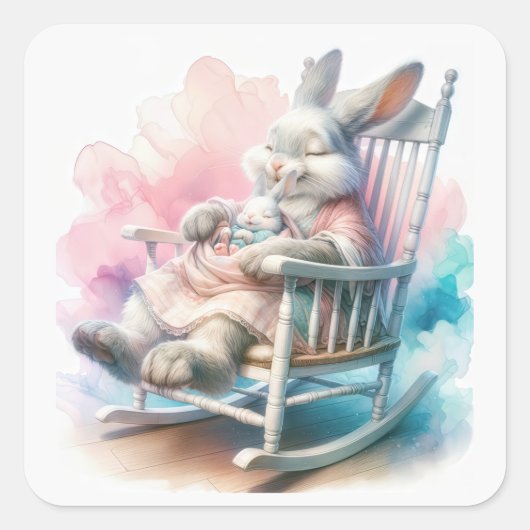 Moeder konijn met een Baby konijn Vierkante Sticker (Voorkant)