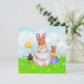 Moeder konijntje met taart kaart (Staand voorkant)