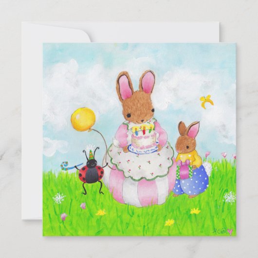 Moeder konijntje met taart kaart (Voorkant)
