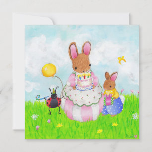 Moeder konijntje met taart kaart