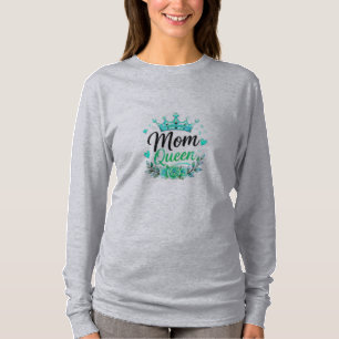 Moeder Koningin Teal Kroon Bloemig T-shirt