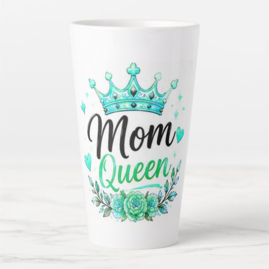 Moeder Koningin Teal Kroon Bloemstuk Latte Mok (Voorkant)