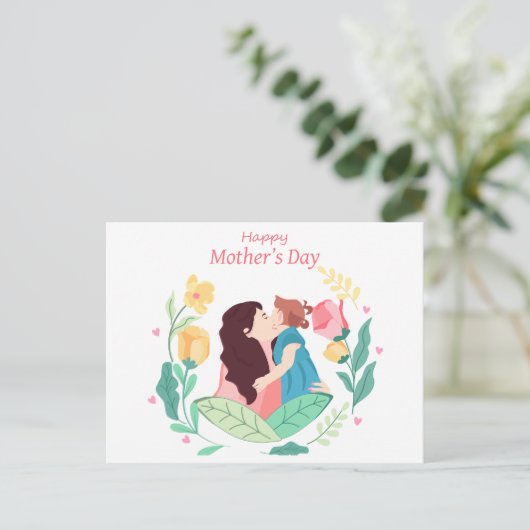 Moeder kust dochter tegen achtergrond van flow feestdagenkaart (Staand voorkant)