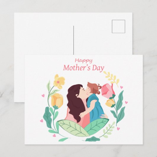 Moeder kust dochter tegen achtergrond van flow feestdagenkaart (Voorkant / Achterkant)