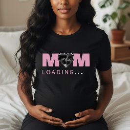 Moeder laadt foto echografie roze baby shower t-shirt