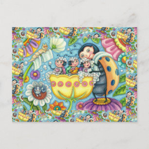 MOEDER LADYBUG EN KINDEREN, KNOP BUBBLE BATH BRIEFKAART