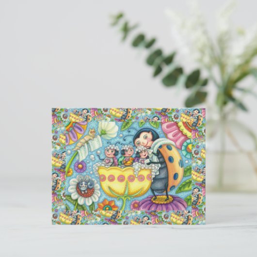 MOEDER LADYBUG EN KINDEREN, KNOP BUBBLE BATH BRIEFKAART (Staand voorkant)