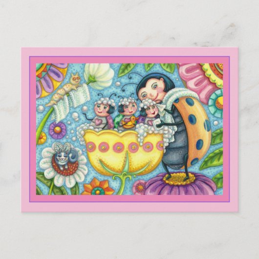 MOEDER LADYBUG EN KINDEREN, KNOP BUBBLE BATH BRIEFKAART (Voorkant)