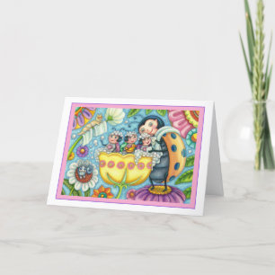 MOEDER LADYBUG EN KINDEREN, TULIP BUBBLE BATH FEESTDAGEN KAART