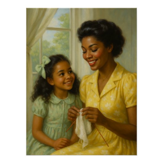 Moeder leert dochter breien perfect poster (Voorkant)