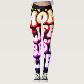 Moeder Leven Beste Leven Retro Groovy Zonsondergan Leggings