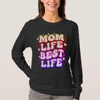 Moeder Leven Beste Leven Retro Groovy Zonsondergan T-shirt