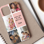 Moeder Leven is het Beste Leven 4 Foto Initialen P Case-Mate iPhone Case<br><div class="desc">Creëer uw eigen unieke iphone case met Mom quote (bewerkbaar), 4 van uw favoriete foto's en uw initialen. De fotosjabloon staat voor u klaar om uw afbeeldingen toe te voegen, die worden weergegeven in vierkante en verticale portretformaten. De tekst luidt "Moeder leven is het beste leven" en het ontwerp heeft...</div>
