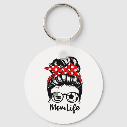 Moeder Leven Messy Bun Haar Grappig Voetbal Hockey Sleutelhanger (Voorkant)
