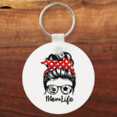 Moeder Leven Messy Bun Haar Grappig Voetbal Hockey Sleutelhanger (Voorkant)