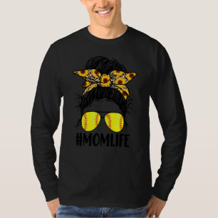 Moeder Leven Messy Bun Zonnebloem Softbal Moeder G T-shirt