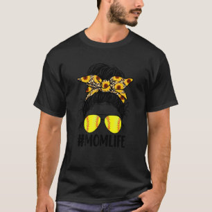 Moeder Leven Messy Bun Zonnebloem Softbal Moeder G T-shirt