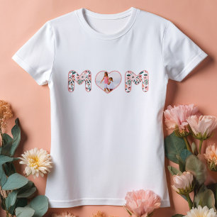 Moeder Liefde Roze & Bloemen Patroon Custom Heart  T-shirt
