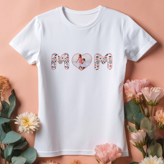 Moeder Liefde Roze & Bloemen Patroon Custom Heart  T-shirt