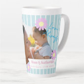 Moeder Liefde Strepen Daisy Bloemen Foto Blauw Latte Mok (Rechterhoek)