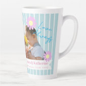 Moeder Liefde Strepen Daisy Bloemen Foto Blauw Latte Mok (Rechts)