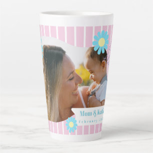Moeder Liefde Strepen Daisy Bloemen Foto Roze Latte Mok
