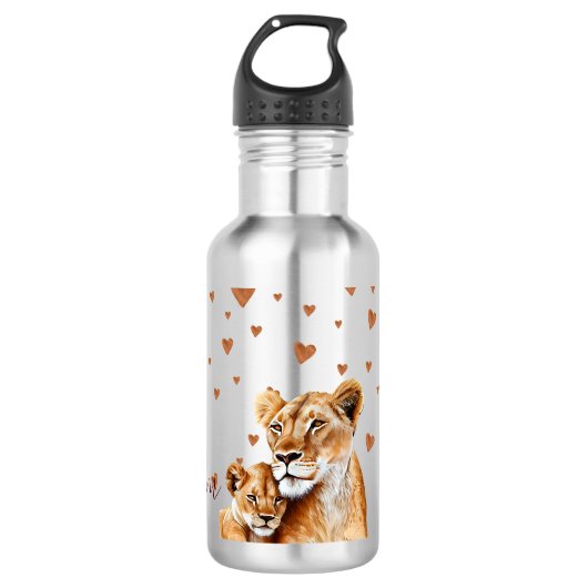 Moeder Lion en haar baby moederdag Waterfles (Voorkant)