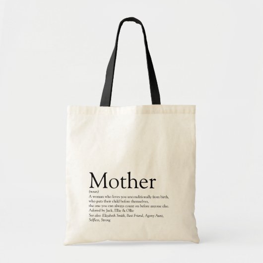 Moeder Ma Definition Quote Black en White Tote Bag (Voorkant)