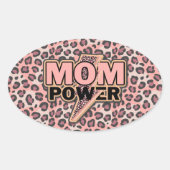 Moeder Macht Roze Luipaard Print Ovale Sticker (Voorkant)