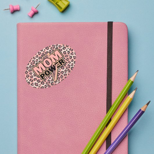 Moeder Macht Roze Luipaard Print Ovale Sticker