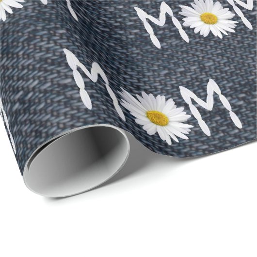 Moeder Madeliefje Op Blauwe Denim Cadeaupapier (Rol Hoek)