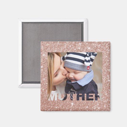 Moeder mama Foto Sjabloon Roos Gold Faux Glitter Magneet (Voorkant / Achterkant)