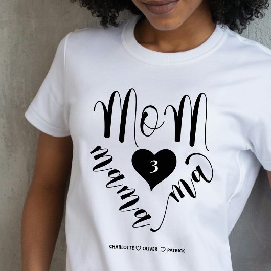 Moeder Mama Ma Hart Kinder namen T-shirt