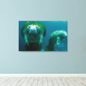 Moeder manatee met haar kalf in Crystal River Canvas Afdruk (Insitu (Houten vloer))