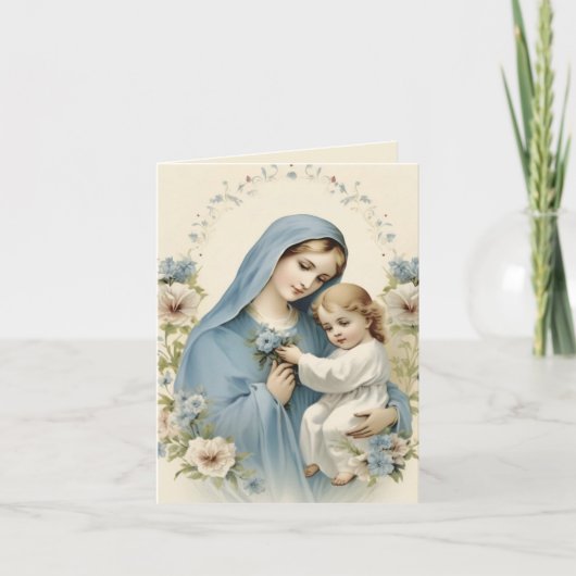 Moeder Maria Baby Jesus Floral Religious Bedankkaart (Voorkant)