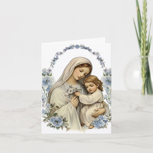 Moeder Maria Baby Jesus Floral Religious Bedankkaart (Voorkant)