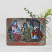 Moeder Maria, Baby Jezus en de Drie Wijze Mannen Feestdagenkaart (Staand voorkant)