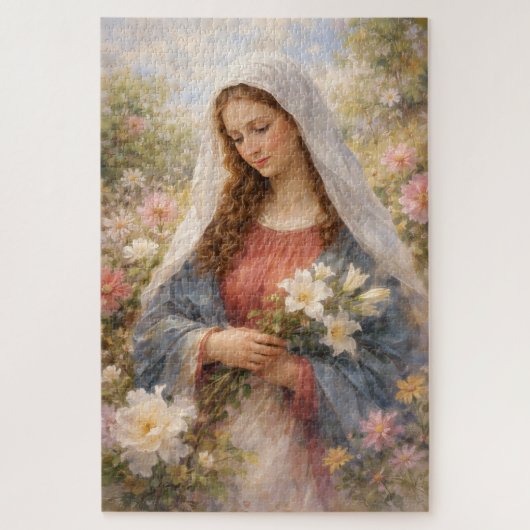 Moeder Maria Bloemenschildering in Waterverf Gift Legpuzzel (Verticaal)