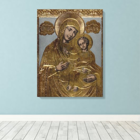 Moeder Maria Christus Kind Gouden Lithograaf 1872 Canvas Afdruk (Insitu (Houten vloer))