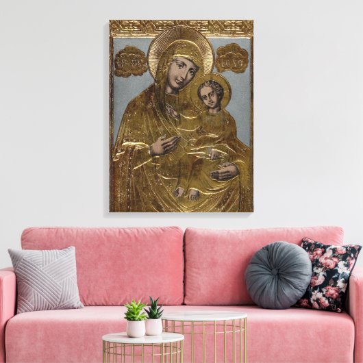 Moeder Maria Christus Kind Gouden Lithograaf 1872 Canvas Afdruk (Insitu (Woonkamer))