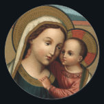 Moeder Maria en Baby Jesus Christ Christmas Ronde Sticker<br><div class="desc">Heilige Maria De Gezegende Maagd met het Christuskind. Kleurweergave van een chromolithograaf Attribution Wellcomecollection.org Stickers</div>