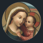 Moeder Maria en Baby Jesus Christ Christmas Ronde Sticker<br><div class="desc">Heilige Maria De Gezegende Maagd met het Christuskind. Kleurweergave van een chromolithograaf Attribution Wellcomecollection.org Stickers</div>