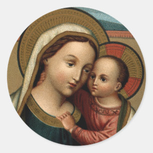 Moeder Maria en Baby Jesus Christ Christmas Ronde Sticker