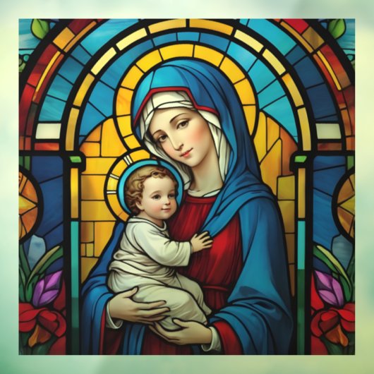 Moeder Maria en Baby Jesus Christelijk Glas in loo Raamsticker (Vel 3)