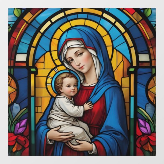 Moeder Maria en Baby Jesus Christelijk Glas in loo Raamsticker (Vel)