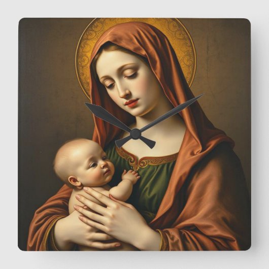 Moeder Maria en Baby Jezus Muur Klok (Voorkant)