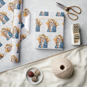 Moeder Maria Goud Bloemenkroon Katholiek Christeli Cadeaupapier