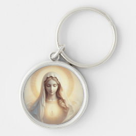 Moeder Maria in zachte witte tinten Sleutelhanger
