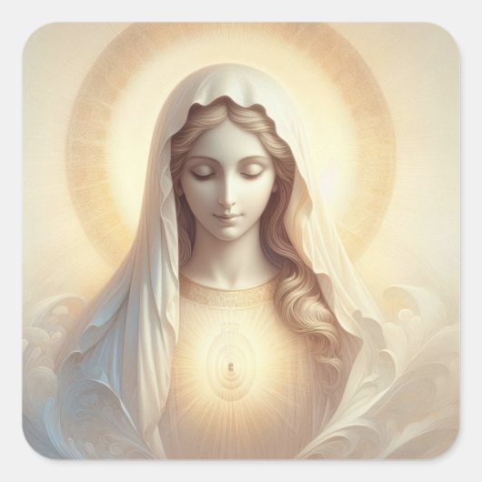 Moeder Maria in zachte witte tinten Vierkante Sticker (Voorkant)